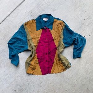 Vintage Retro 90s abstract blouse jewel tone